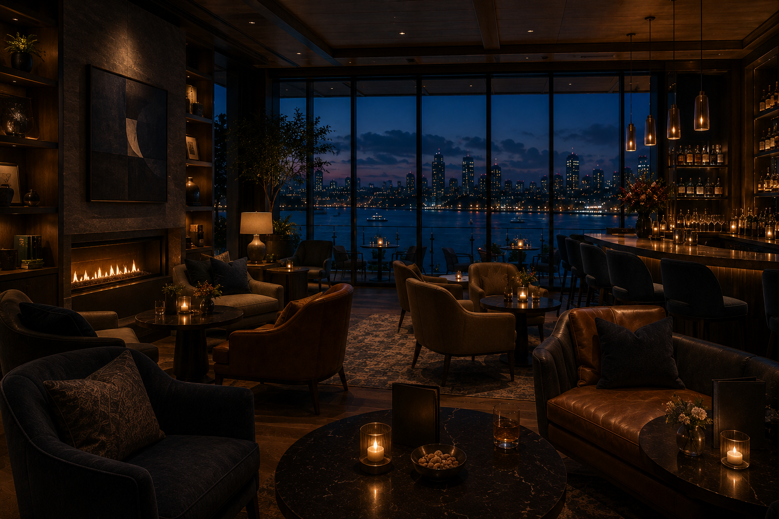 Elegant evening lounge at an Auckland casino hotel, for adult guests
